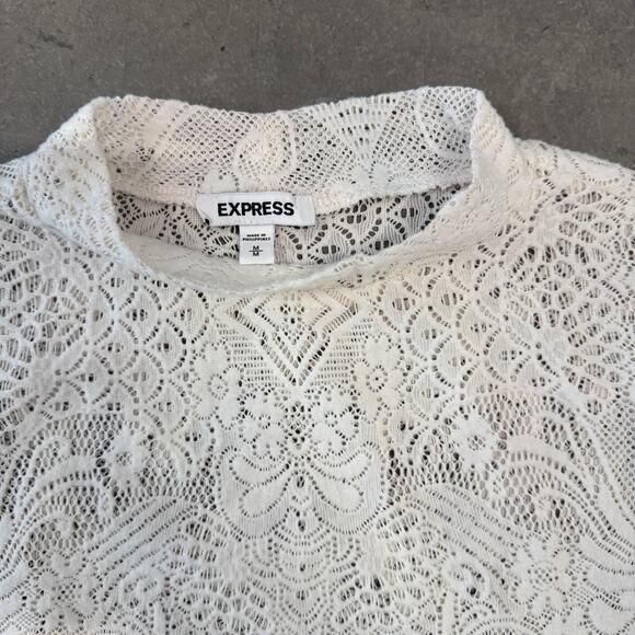 Vintage Y2K Express Lace Microsheer Mock Neck Longsleeve Women's Medium Blouse - Picture 3 of 6